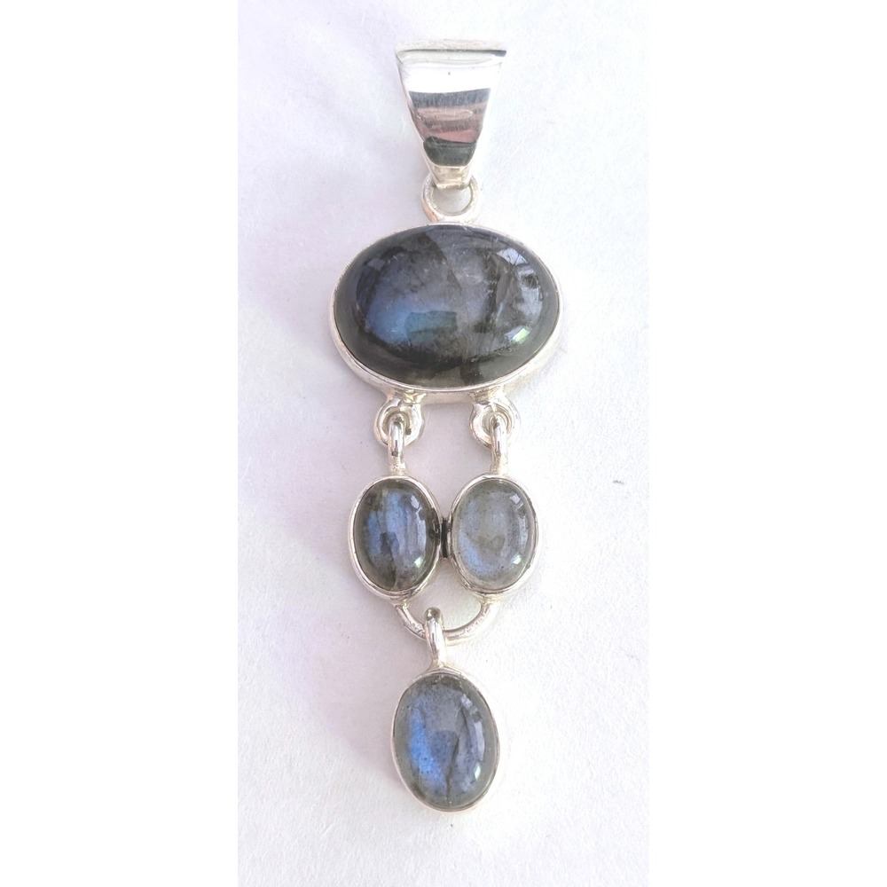 Arya 925 Sterling Silver Labradorite Tiered Drop Pendant Cabochon Boho Jewelry